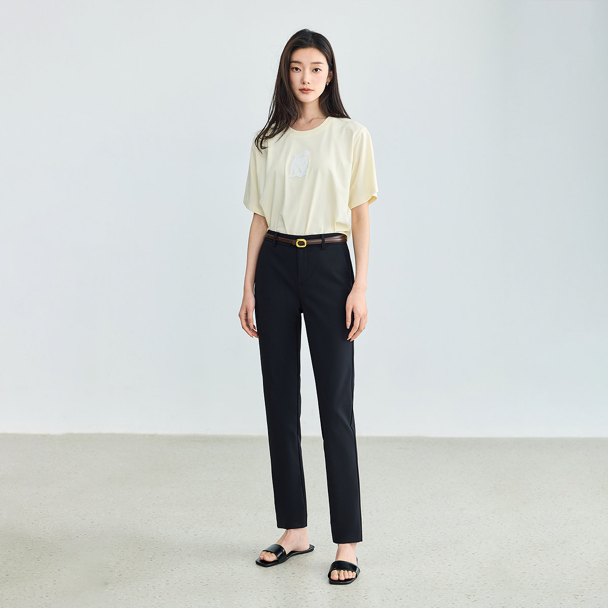 LILY2026夏新款简约显瘦高腰九分修身百搭通勤铅笔裤休闲小黑裤女