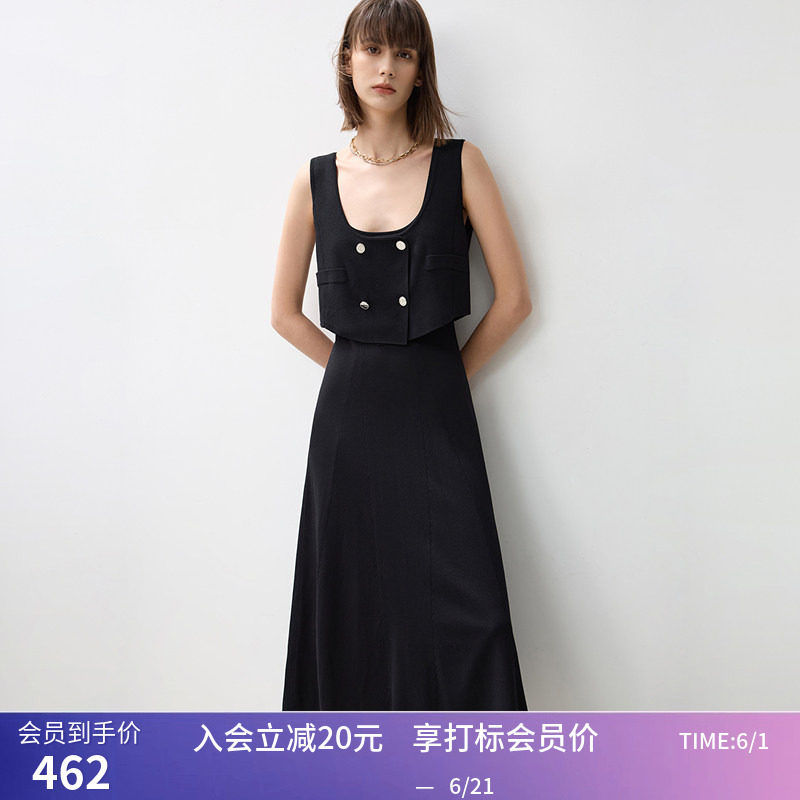 【商场同款】LILY秋新款优雅时髦U领双排扣通勤款马甲连衣裙
