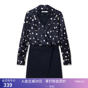 【商场同款】LILY夏新款女装时尚复古波点设计感假两件连衣裙