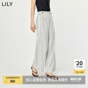 女 休闲裤 LILY2026夏新款 松弛感老钱风撞色条纹提花宽松通勤阔腿裤