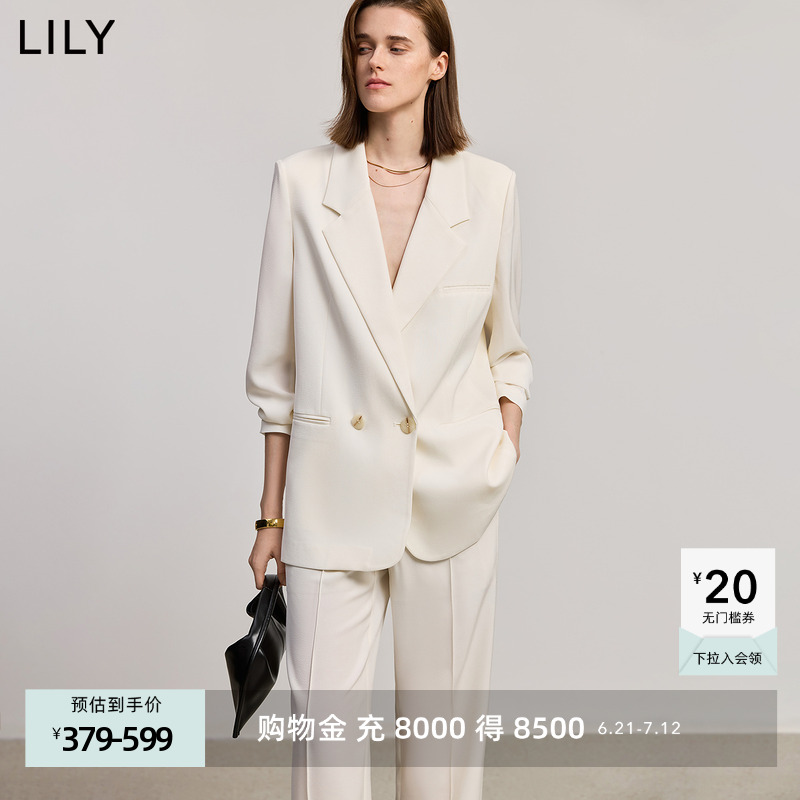 LILY2025夏新款含醋酸老钱风宽松休闲百搭职业通勤长袖西装外套女
