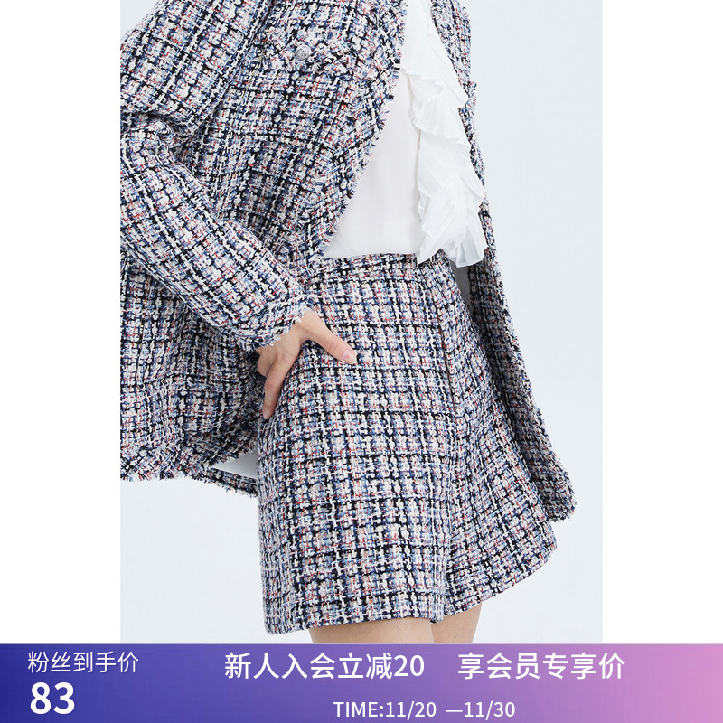 【商场同款】LILY春新款女装时尚复古显瘦高腰阔腿裤休闲短裤