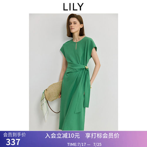 【ART系列】商场同款LILY夏新款莱赛尔亚麻休闲收腰连衣裙女