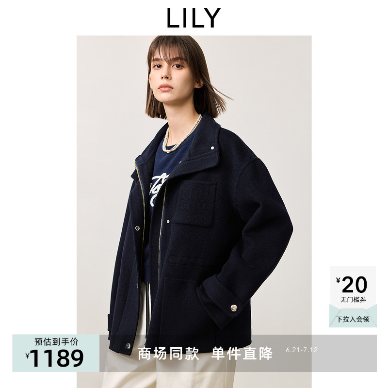 【100%绵羊毛】商场同款LILY2025春新款女装宽松茧型藏肉夹克外套