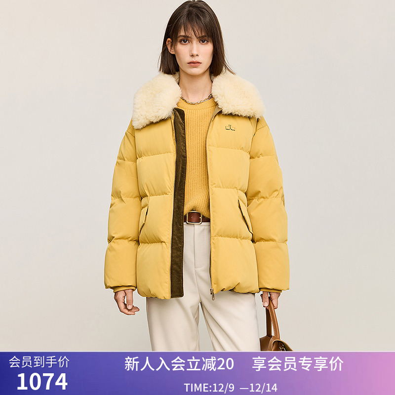 【商场同款】LILY冬新款女装羊毛毛领一手长90鸭绒羽绒服外套