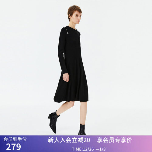 【商场同款】LILY冬新款女装绵羊毛爱心拉链针织连衣裙小黑裙