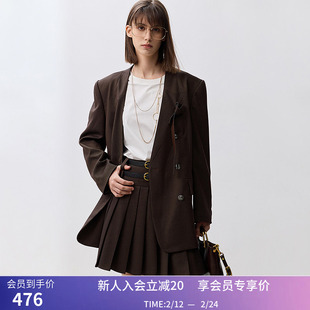 【商场同款】LILY秋新款可可棕设计感无领大廓形西装外套女款