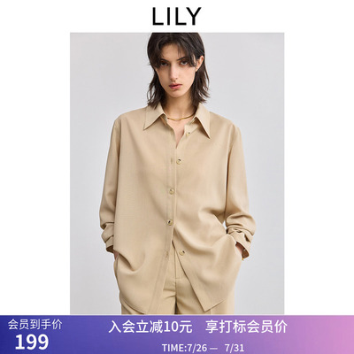 【商场同款】LILY夏新款女装含三醋酸老钱风宽松休闲衬衫外套