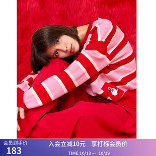 LILY冬新款女装时髦撞色条纹宽松百搭通勤套头圆领针织衫女款