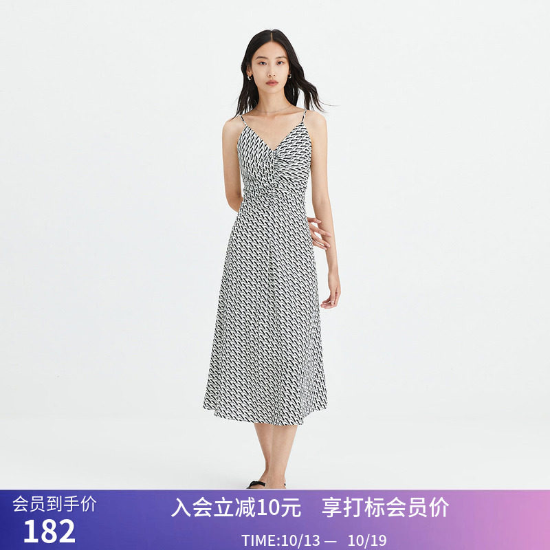 【商场同款】LILY秋新款女装优雅别致洋气印花垂感吊带连衣裙