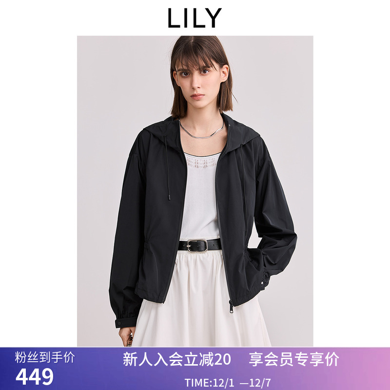 【商场同款】LILY2025春宽松休闲廓形收腰百搭通勤连帽夹克外套女