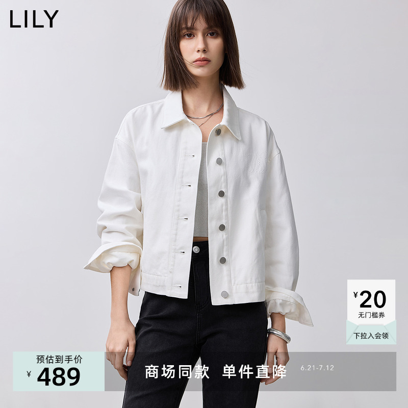 【商场同款】LILY2025春新款女装全棉宽松休闲百搭夹克外套短款