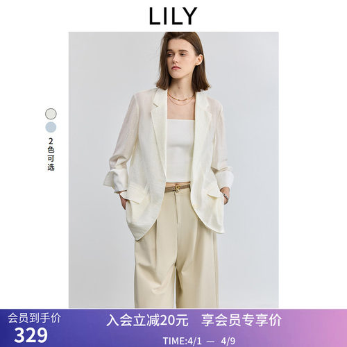 老钱西LILY夏新款女装莱赛尔混纺宽松休闲通勤薄款西装外套
