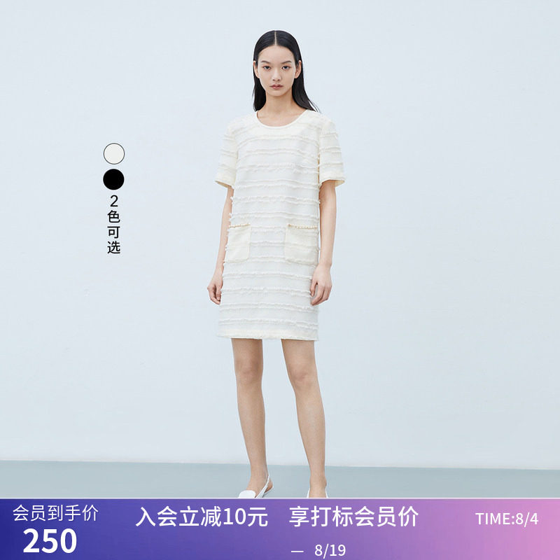【商场同款】LILY夏新款女装别致剪花复古显瘦直筒短款连衣裙