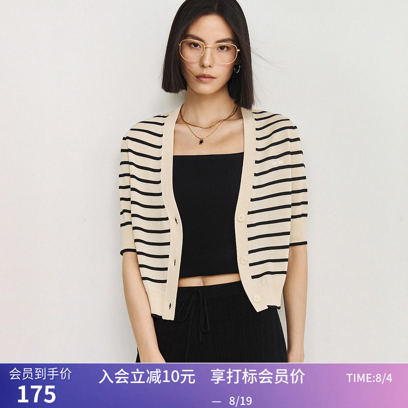 【商场同款】LILY夏新款女装学院感气质通勤复古条纹针织开衫