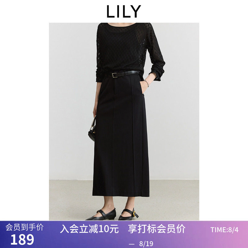 【商场同款】LILY秋新款女装气质商务职业通勤黑色直筒半身裙