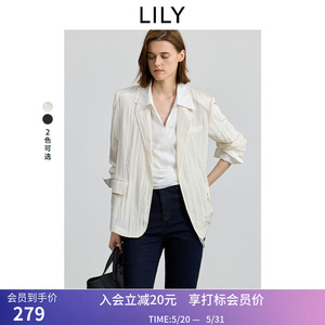 【商场同款】LILY秋新款女装褶皱肌理感驳领宽松休闲西装外套