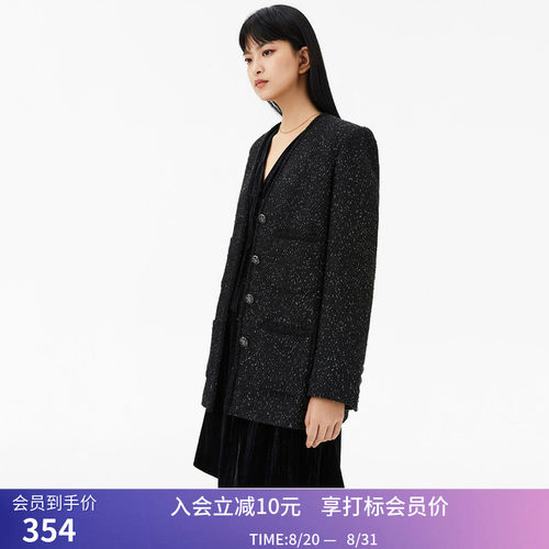 【商场同款】LILY春新款女装复古小香风黑色短外套女