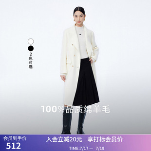 LILY冬新款女装全绵羊毛气质通勤优雅复古双排扣毛呢外套大衣