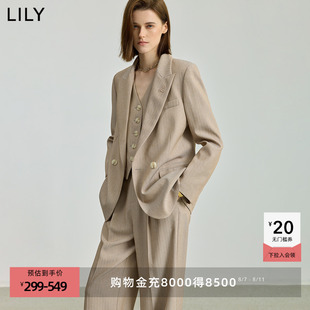 LILY2025秋新款女装老钱风气质商务通勤休闲高级感卡其色西装外套