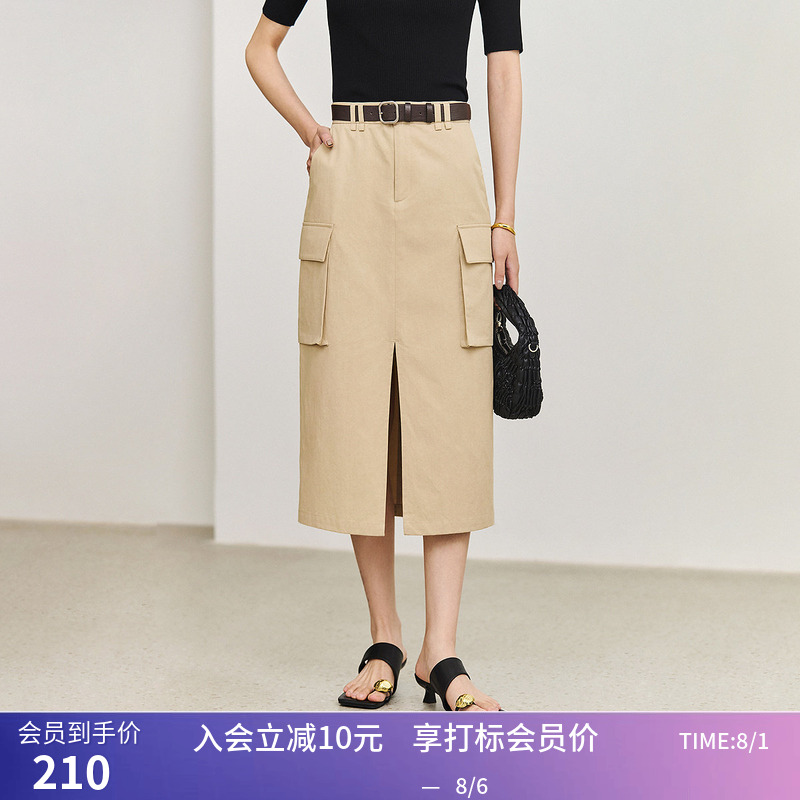 【商场同款】LILY夏新款女装休闲口袋复古显瘦高腰工装半身裙