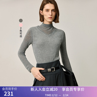 【商场同款】LILY冬新款女装假两件V领小高领修身套头针织衫