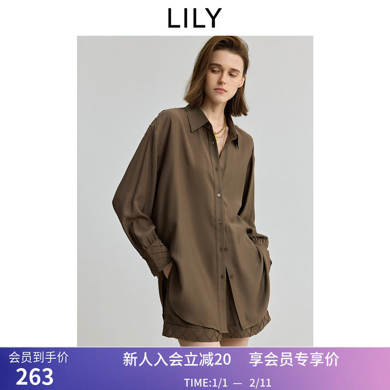 LILY2025秋新款复古简约直身休闲百搭通勤薄款纯色长袖衬衫外套女,女装/女士精品,衬衫,淘宝优惠券,粉丝福利购,淘宝优惠卷