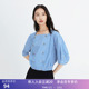 雪纺衫 女 女装 全棉复古方领条纹五分袖 商场同款 LILY夏新款