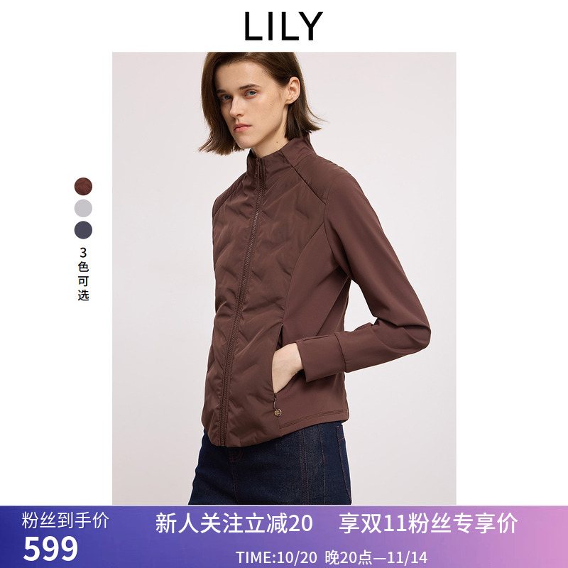 LILY2025冬新款复古轻薄90鹅绒修身百搭通勤羽绒服外套内胆女短款