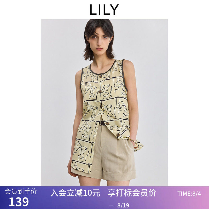 【商场同款】LILY夏新款莱赛尔亚麻复古小香风无袖马甲背心女