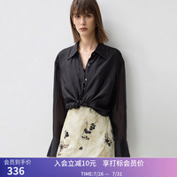 【商场同款】秋季微光泽清透精致感轻薄透气纱百搭黑色衬衫女