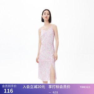 LILY夏新款女装浪漫温柔印花时尚气质通勤款洋气吊带连衣裙女