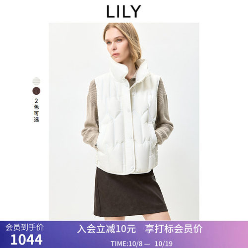 【商场同款】LILY2026秋新款简约立领菱格通勤90鹅绒羽绒服马甲女