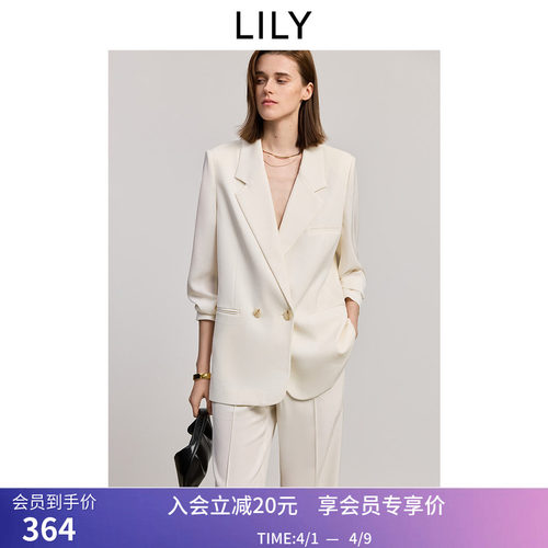 LILY夏新款含醋酸老钱风宽松休闲百搭职业通勤长袖西装外套女