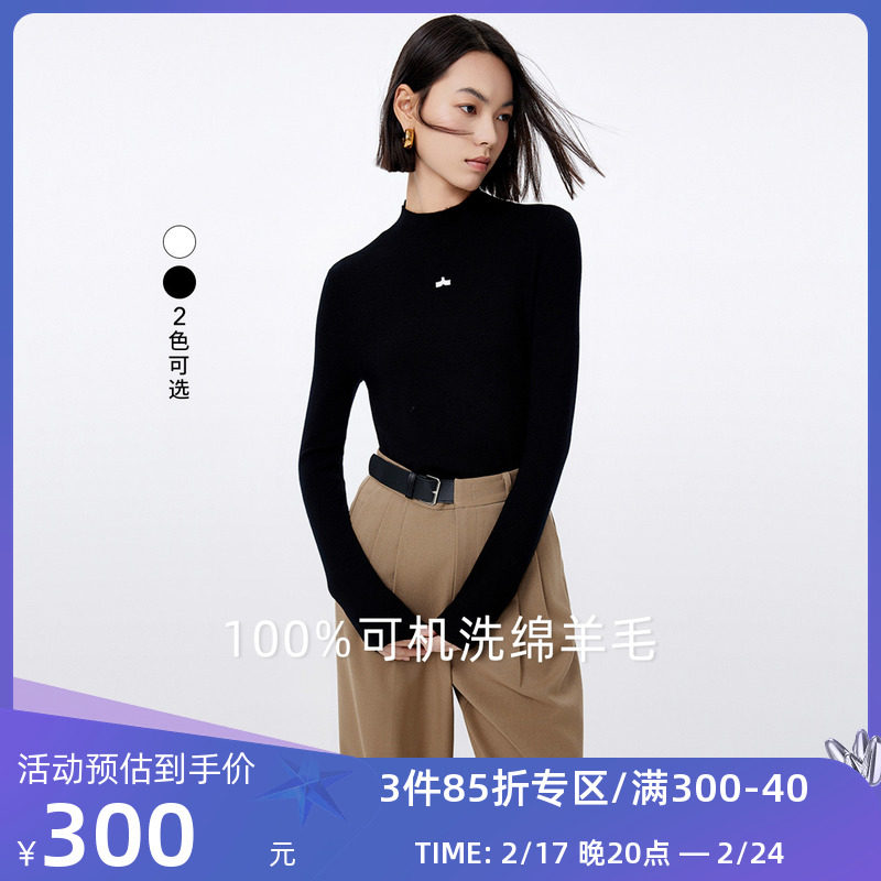 LILY冬新款女装可机洗绵羊毛通勤款半高领修身毛针织衫打底衫