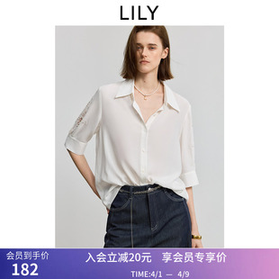 镂空绣花七分袖 LILY夏新款 女装 法式 外套 休闲百搭通勤白色衬衫