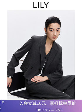 LILY2026春新款女装格雷系设计感戗驳领休闲气质通勤灰色西装外套