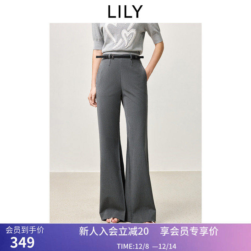 【商场同款】LILY2025春新款格雷系设计感弹力休闲通勤微喇裤女