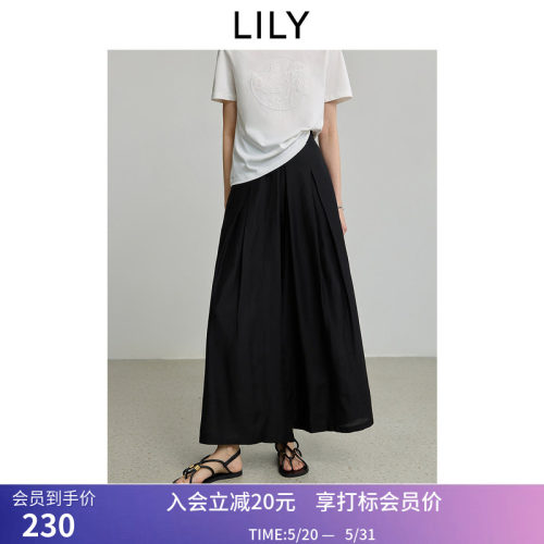 【商场同款】LILY夏新款女装醋酸混纺休闲直筒阔腿裤通勤裙裤