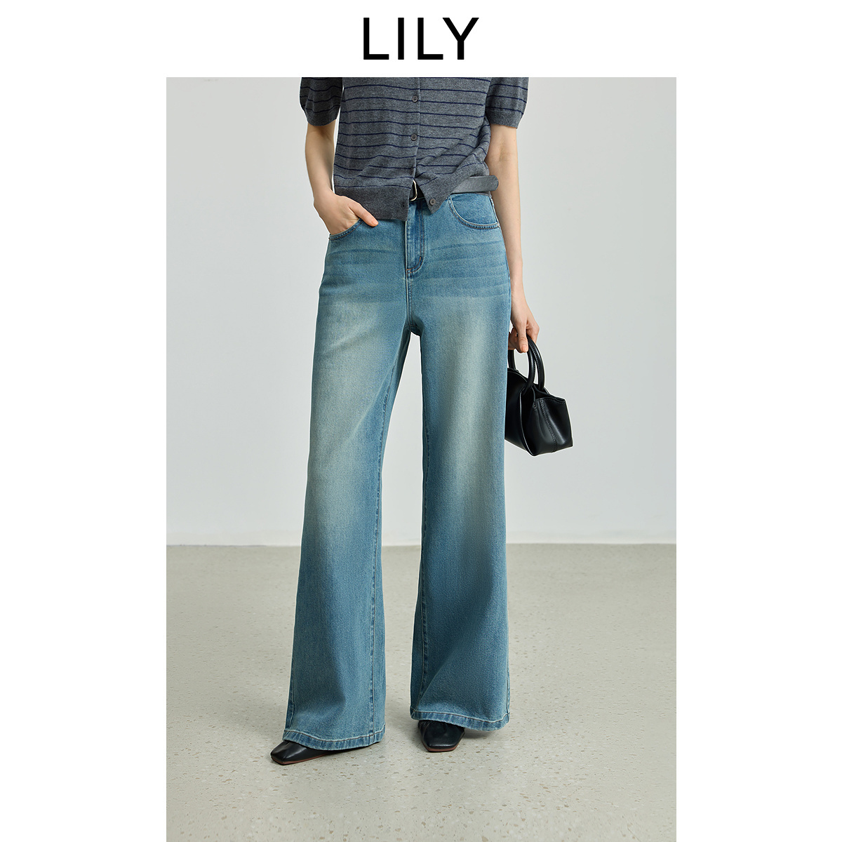 【来了就好】LILY2025秋新款复古简约宽松休闲通勤阔腿裤牛仔裤