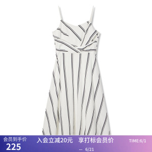 【商场同款】LILY夏新款女装别致条纹复古修身高腰吊带连衣裙