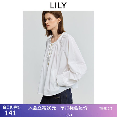 LILY夏新款女装法式气质宽松休闲抽绳圆领百搭通勤白色外套