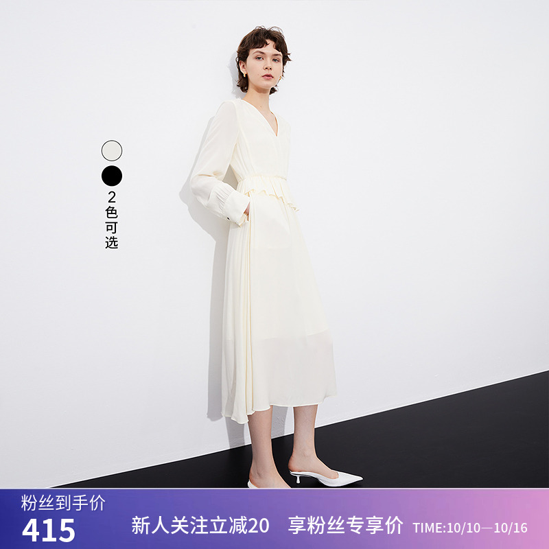 【商场同款】LILY春新款女装仿桑蚕丝气质垂坠感长款连衣裙女