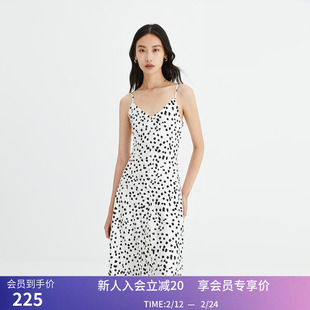 秒杀【商场同款】LILY秋新款女装仿真丝垂坠感印花通勤吊带连衣裙