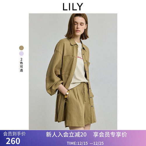【商场同款】LILY2025秋新款莱赛尔亚麻小翻领宽松休闲长袖外套女