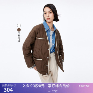 LILY冬新款女装气质通勤优雅V领复古小香风羽绒服外套小个子