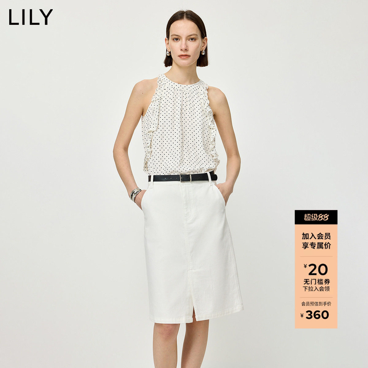 LILY2026夏新款女装法式复古波点荷叶边气质通勤挂脖上衣雪纺衫女