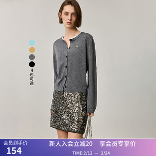 LILY秋新款女装撞色领刺绣修身显瘦百搭通勤短款长袖针织开衫