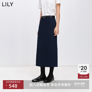 LILY2026春秋新款女装通勤小个子高端显瘦开叉长裙一步直筒半身裙