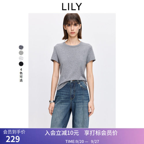 【商场同款】LILY2026春新款含莱赛尔羊毛圆领休闲通勤短袖T恤女